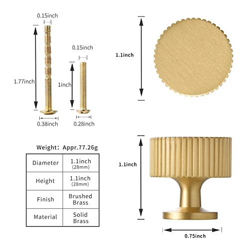 Saliseng- 5 Pack Solid Brass Kitchen Cabinet Knobs,Matt Gold Drawer Pulls, 1.1-Inch 28Mm Diameter, Modern Furniture Handles For Cupboard Wardrobe (Bourgue) #TOP6