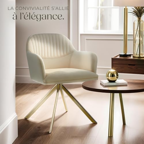 Chaise pivotante en velours rembourrée crèmeor - vue 9