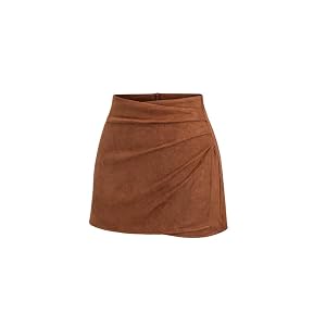 Women Vintage Ruched Wrap High Waist Zip Back Faux Suede Mini Skirts Elegant Fall A-Line Bodycon Short Skirts