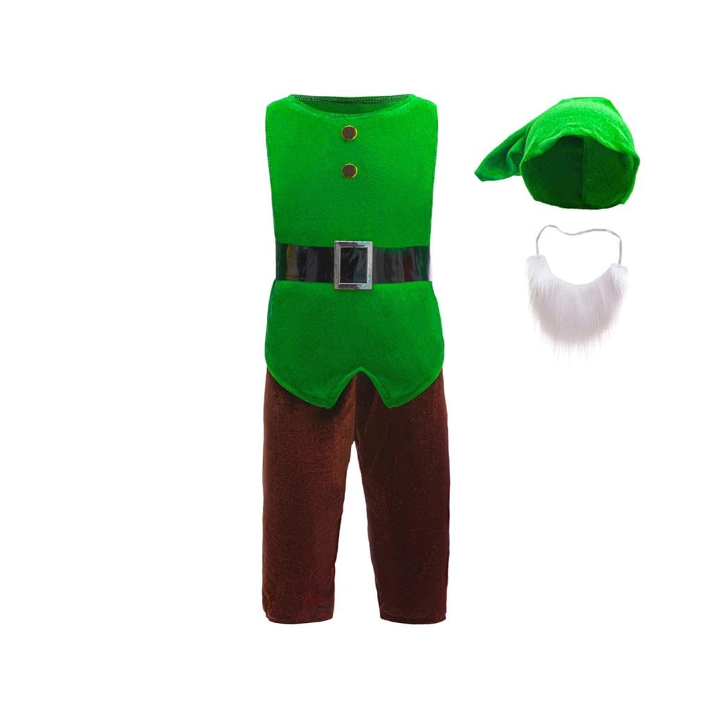 Lito Angels Dwarf Fancy Dress Up Costume Outfit with Hat & Beard for Little Kids Boys Age 10-11 Years, Green