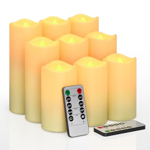 Flameless Candles LED Battery Realistic Candle 9 PCS, Simulated Waterproof artificial Candles with 3D Flickering Flame, Remote Control for Church Wedding Party Dining Table christmas decorations