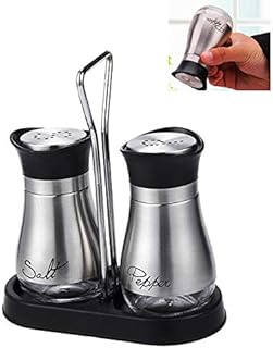 Haudang Set saliera e pepiera, in acciaio inox di alta qualità con fondo in vetro e 10 cm di diametro x 2 cm di altezza x 10 cm di larghezza.