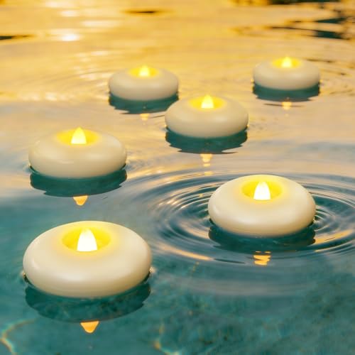 AMAGIC 3 inch Flameless Waterproof Outdoor Floating Candles Battery Tealights Led Electric Fake Candle Long Last 200+Hour for SPA Cylinder Vases Wedding Decor Pool Garden Pond 24 Pack