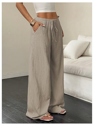 MakeMeChic Women's Casual Wide Leg Pants Summer Beach Palazzo Pants4