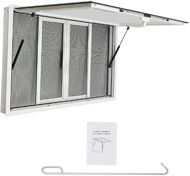 Concession Window, 48 x 30 inch Aluminum Alloy Food Truck Service Window with 4 Screens, Awning and Drag Hook, Up to 80 Degrees Stand Serving for Food Trucks Concession Trailers