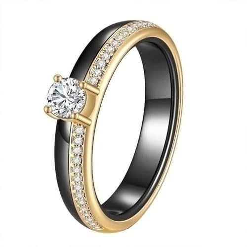 PAMTIER La Bague pour Femmes Taille Noire Taille Blanche Céramique Zircone Simple et Classique Mariage Couple Pierre Précieuse Délicate Joaillerie Or Noir Taille 60