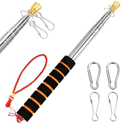 CATMOOW Portable Telescopic Handheld Flag Pole for Carrying, 6.56Ft/2M Stainless Steel Telescoping Hand Held Flag Pole to Carry, Extendable Tour Guide Flag Pole, Flagpoles with Clips for 3x5 Flag