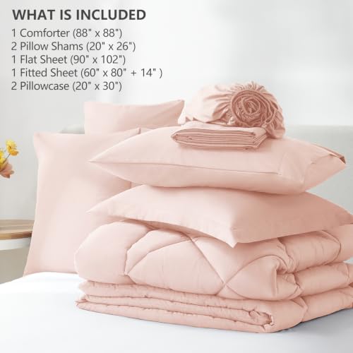 Image of CozyLux Queen Comforter Set Blush Pink - Bed in a Bag Queen Size 7 Pieces, Luxury Soft Bed Set for All Seasons, Bedding Set with Down Alternative Comforter, Sheets, Pillowcases & Shams