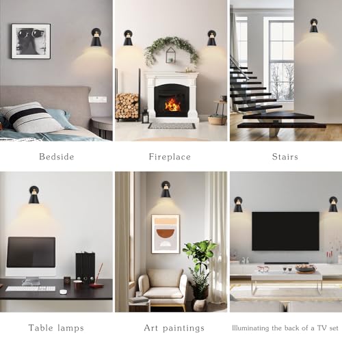 Image of Wall Sconce Set of 2, Wall Sconce Lighting Fixture with Metal Shade, Rotary Switch, Indoor Decor Wall Mount Swing Arm Lamp for Bedroom,Hallway,Living Room,Reading, Black