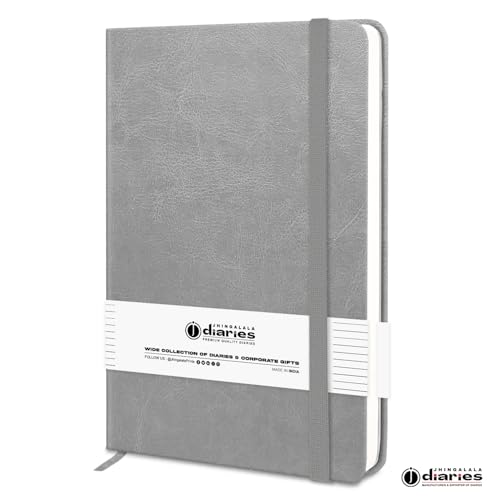 Image of Jhingalala A5 Leather Cover Hardbound Undated Journal Notebook with Pen Combo Gift | 80 GSM Premium Non-Bleeding Paper | Diary with Pen | Ideal Corporate, Diwali & New Year Gift (Grey)