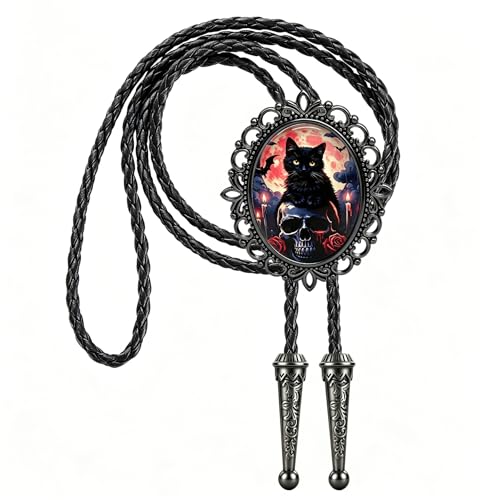 Image of Jeilwiy Bolo Tie for Men Western Cowboy Gothic Bolo Tie Necklace Halloween | Glow in Dark Bolo Tie for Men Women, 3D Halloween Bolo Tie, Gothic Western Ties, String Ties for Men Rodeo Leather Necktie