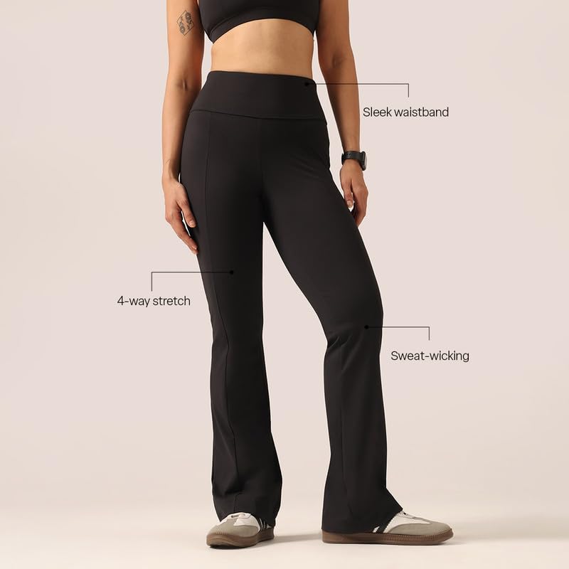 Image of BlissClub Women's Ultimate Kick Flare Pants - Lite, 4-Way Stretch, High Waist, Pintuck Detail, Flared Fit, Sweat-Wicking, All-Daywear