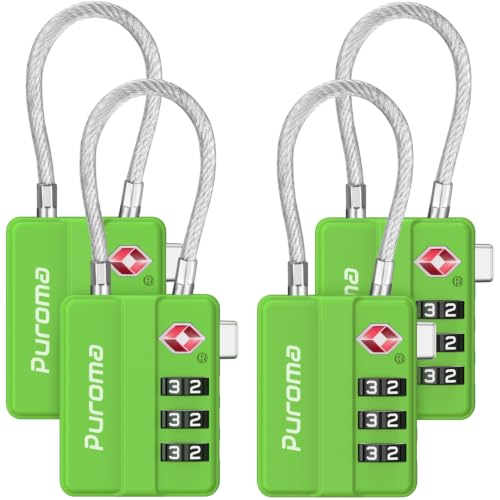 Image of Puroma 4 Pack TSA Locks for Luggage Lightweight 4-Digit Code Padlock Green