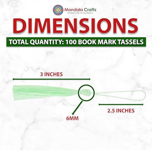 Image of Mandala Crafts Small Mint Bookmark Tassels - 100 Bulk Silky Mini Craft Tassels with Loops for Bookmarks, Jewelry Making, Graduation Decorations, and Keychains