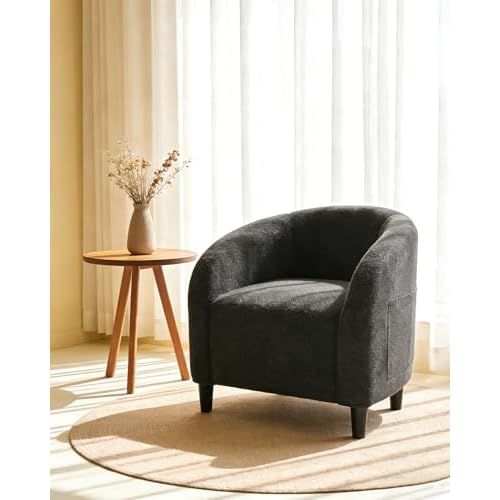 GarveeHome Accent Chair Barrel Boucle Chair Sherpa Armchair Club Chair Suitable for Living Room Bedroom Reception Room Office(Dark Gray), Dark Gray, B