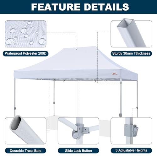 Image of MASTERCANOPY 10x15 Heavy Duty Pop Up Canopy Tent with Roller Bag(White)