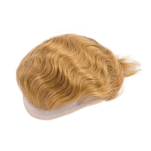 Extensiones de cabello Tupé frontal de encaje cabello humano for hombres Mono Top PU Base piel postizo masculino #21 Honey Blonde accesorios