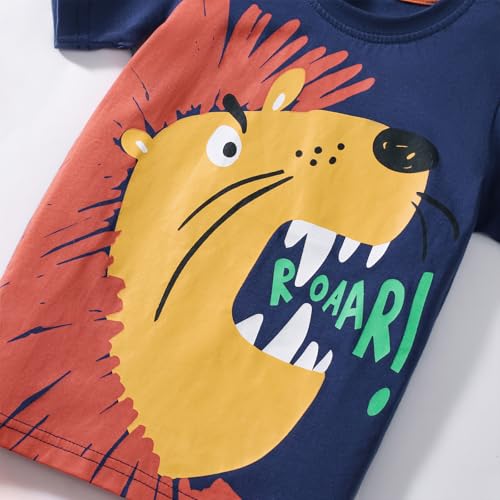 Image of HILEELANG Little Boy Summer Short Clothes Sets Outfits Easter Cotton Navy Lion Tee Shirts Pocket Adjustable Knite Shorts Playwear Sets Size 6