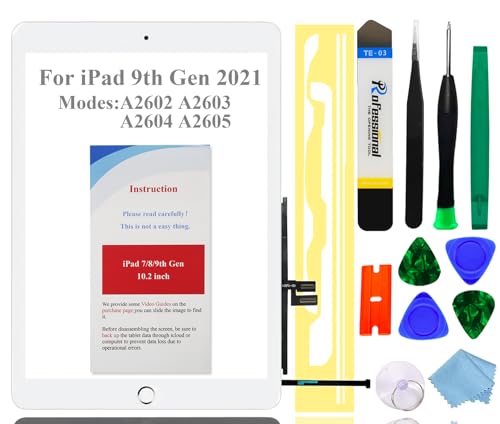 for iPad 9 9th Gen Screen Replacement Digitizer 2021 10.2",for iPad 9th Generation A2602 A2603 A2604 A2605 Digitizer with Home Button, Full Repair Kit[NO Fingerprint Reader] [NO LCD]
