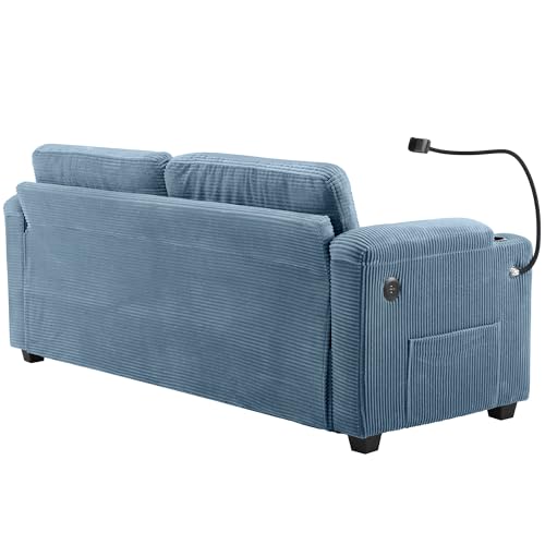 Image of ERYE 72-Inch 2 Seat Sofa Couches W /Foldable Full Size Memory Mattress Sleeper Bed, Functional Convertible Loveseat Sofa Striped Corduroy Upholstered Couch for Home Apartment
