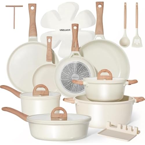 USELUCK 22-Piece Ceramic Cookware Set with Utensils, Pots and Pans Set