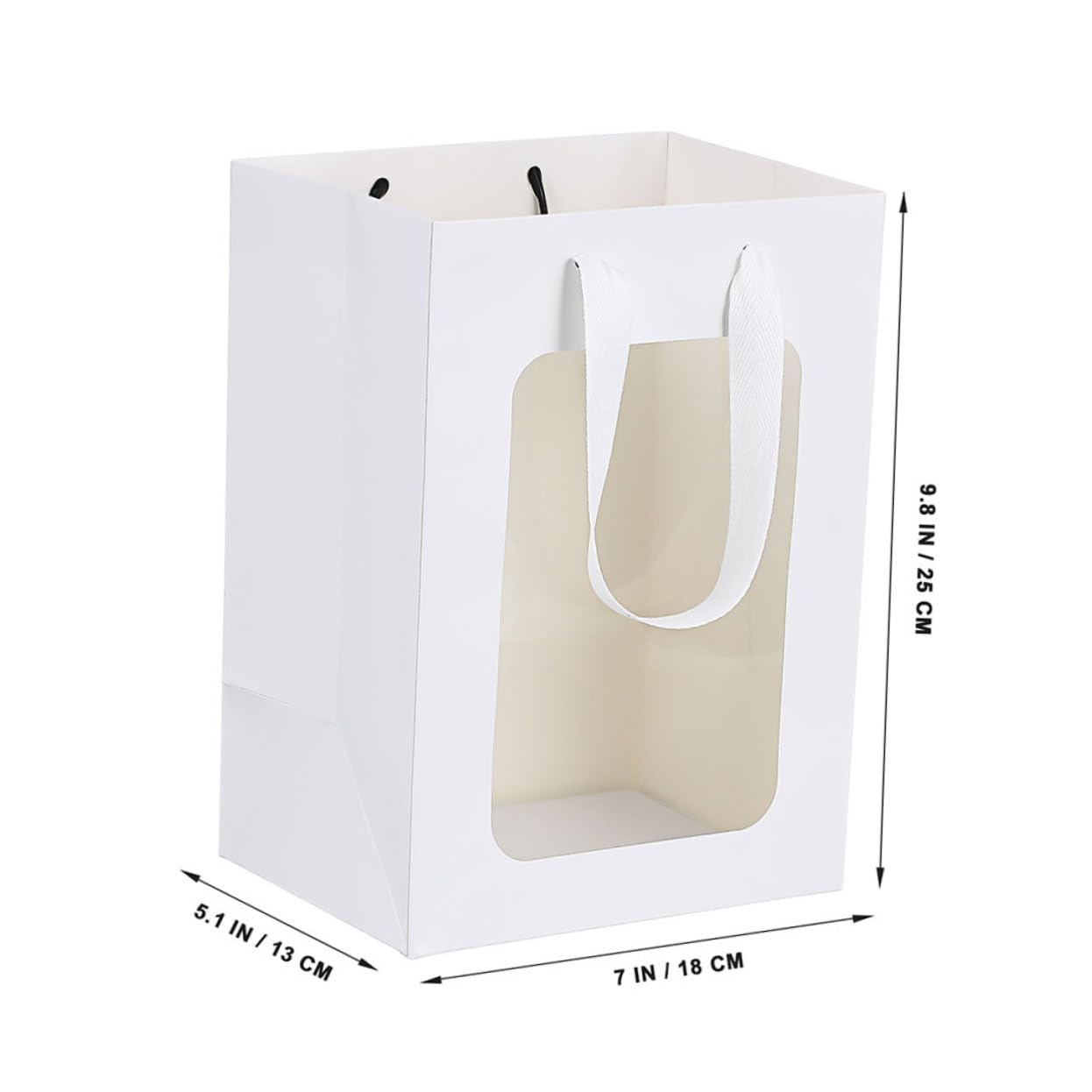 Bolsas de Obsequio Transparentes de Papel Blanco, 25 Piezas | Ventana Visible, Asas Prácticas, Formato Sencillo y Elegante para Fiesta, Flores y Recuerdos