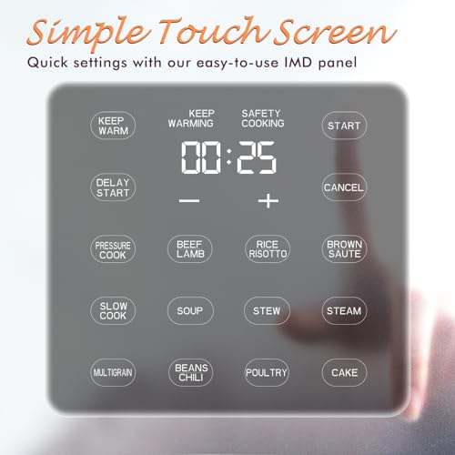 Image of 9-in-1 Electric Pressure Cooker 6 Quart Black, Stainless Steel Pot, 12 Preset Functions with Touchscreen, Safe Steam Release, Stew, Slow Cook, Rice, Saute, Warmer