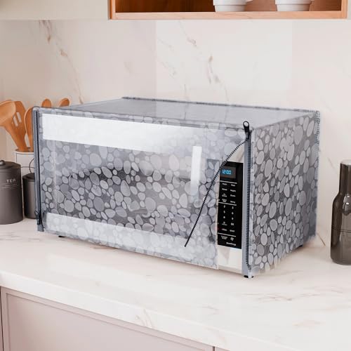 Image of Kuber Industries 20 Ltr PVC Microwave Oven Cover for Kitchen | Microwave /Oven /Otg Cover - Protects from Spills, Stains & Scratches | Stone Print - Transparent