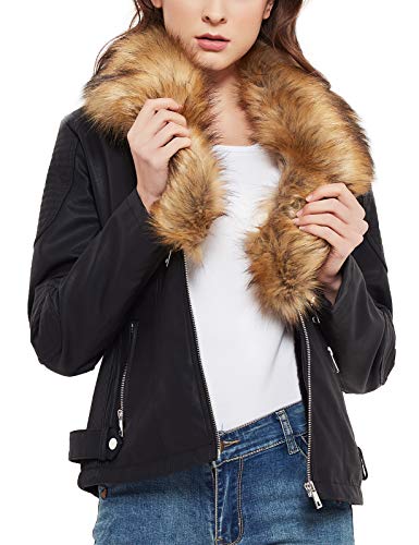 First Way Women's Faux Leather Jacket With Pockets Moto Biker Short Coat Slim Fit Pu Outwear For Fall And Winter Fleece Lined, Black M #TOP4
