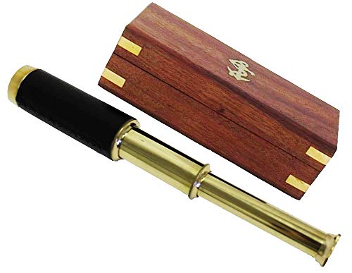 Télescope portatif en laiton avec boîte en bois d'ancre - Collection Pirate Cover
