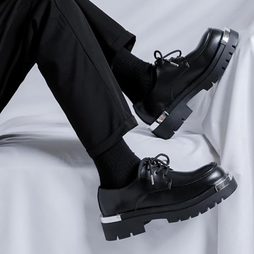 Mens Fashion Lace-Up Metal-Plate Leather Platform Oxfords Shoes Casual Round Toe Non-Slip Chunky Heels Derby Shoes for Business Casual Dress Prom Party3