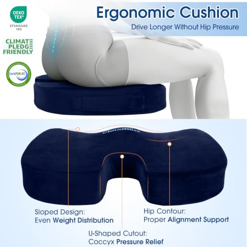 Image of CloudBliss Lumbar Support Pillow & Seat Cushion Set for Office Chair, Desk Chair, Wheelchair & Car-Memory Foam Back Support,Ergonomic Chair Cushions, Sciatica Pain Relief,Home Essentials(Blue,XL)