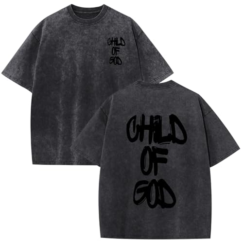 Christian Shirts for Men God Child of Jesus Faith Shirt Acid Wash T-Shirt Tops Oversized Graphic Religious Tees