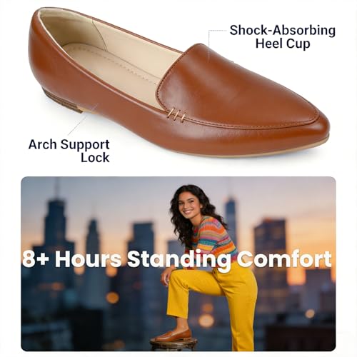 Image of MUSSHOE Pointed Toe Flats for Women, Comfortable Business Casual Work Shoes, Slip On Loafers with Arch Support, Office Walking Flats for All Day Standing
