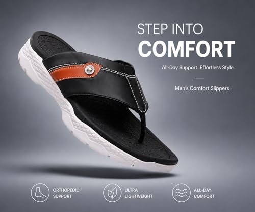 Image of Kraasa Men's EVA Flip Flops with Wide Cushioned Straps | Lightweight Thick Sole Anti-Slip Slippers Casual Summer Sandals & Chappal