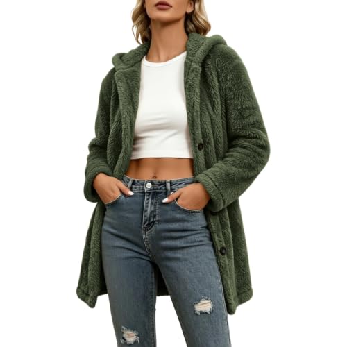 Sherpa Fleece Jacket Women Hooded Long Button Coat Travel Winter Daily Wear - image 1