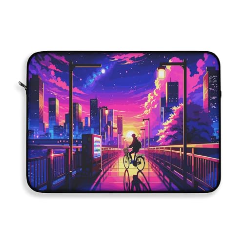 Funda para laptop Kawaii Sunset con protección suave y diseño de motociclista