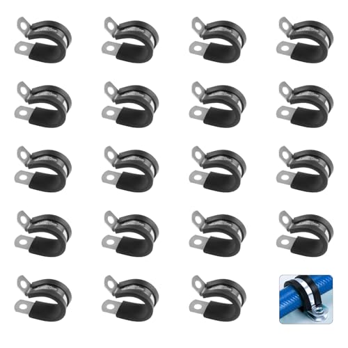20 Pièces Collier de Serrage en P, 20mm Collier de Fixation de Tubes avec Insert en Caoutchouc, Colliers de Serrage en Acier Inoxydable, P-Clips de Serrages...
