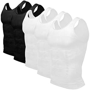 Odoland Mens 5 Pack Body Shaper Slimming Tummy Vest Thermal Compression Shirt Tank Top Shapewear Medium Black*2+grey*1+white*2