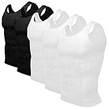 Odoland Mens 5 Pack Body Shaper Slimming Tummy Vest Thermal Compression Shirt Tank Top Shapewear, Black/Black/White/White/White, XL