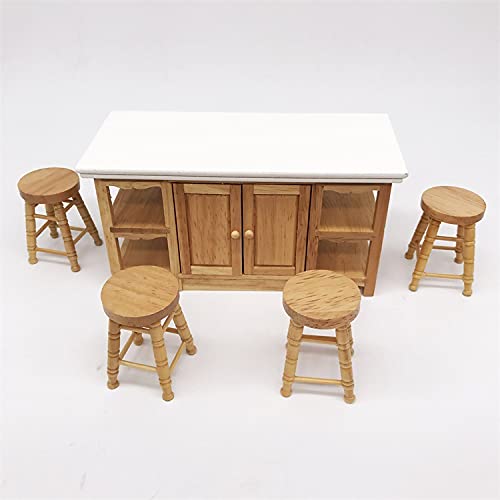 Miniature Counter Stool Dollhouse Furniture 2 PCS/Pack Wood Chair for Crafts Desktop Decor High Stool Mini Scene Ornament Model Round Bar Stool High Simulation Accessory