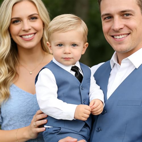 Image of Baby Boy Formal Suit for Toddler Infant Tuxedo Dress Suits | Little Gentleman, Wedding Ring Bearer Outfit, Vest Pants Long-Sleeve Shirt Tie, Birthday Party Christmas Prom, Classic
