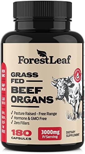ForestLeaf Beef Organ Supplement - Grass Fed & Pasture Raised - Total Body Wellness & Performance, Organ Complex Desiccated Beef Liver, Heart, Kidney, Pancreas, Spleen (180 Capsules)