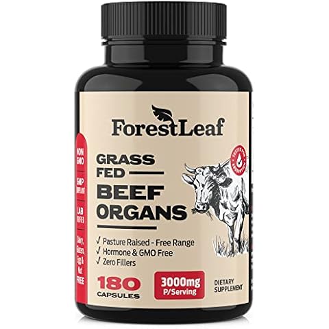 ForestLeaf Beef Organ Supplement - Grass Fed & Pasture Raised - Total Body Wellness & Performance, Organ Complex with 3000mg of Desiccated Beef Liver, Heart, Kidney, Pancreas, Spleen (180 Capsules) Cover