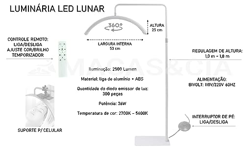 Luminária Led Lunar P/Maca Estética Cor Preta