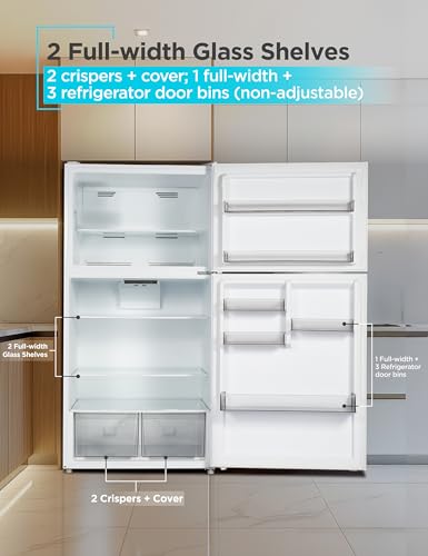 Image of BLACK+DECKER 24 Cu. Ft. Top Mount Refrigerator with Freezer, 2 Door Refrigerator with Top Freezer and Adjustable Temperature Control, Full Size Kitchen Refrigerator, BR2400JW, White