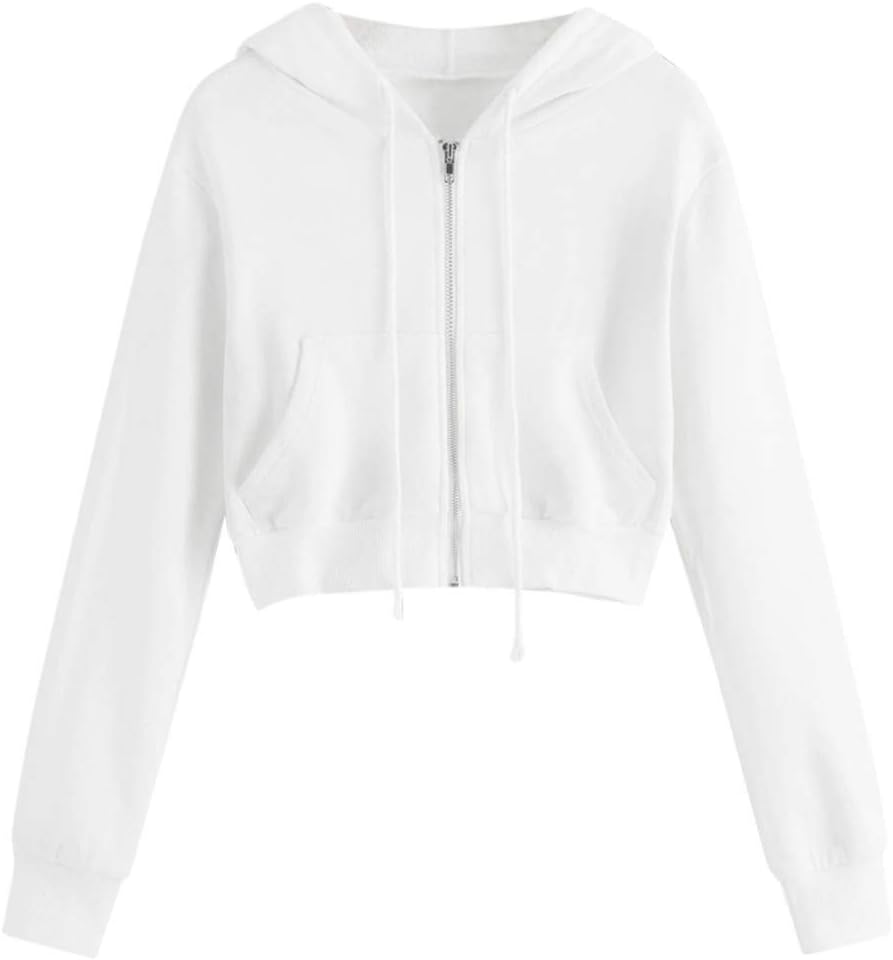 Zip Up Hoodie for Women Cropped Casual Sweatshirts Workout Long Sleeve Drawstring Hooded Jacket Y2K Preppy Crop Tops