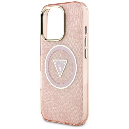 Coque iPhone 16 Pro Max Guess antichoc Rose pailleté compatible chargeur MagSafe