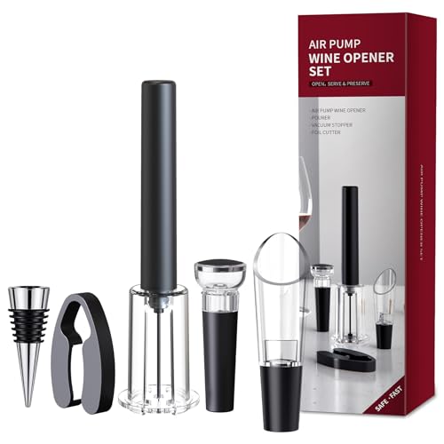 Tycoonest Juego de Sacacorchos de Aire a Presión, Incluye Abrebotellas, Corta Cápsulas, 2 Diferentes Tapones de Botella y Vertedor, Abridor de Vino Profesional, Amantes del Vino Regalo Set