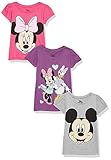 Disney Girls Minnie, Mickey, Daisy 3 Pack T-Shirts Bundle T Shirt, Heather Grey/Hot Pink/Lilac, 3T US